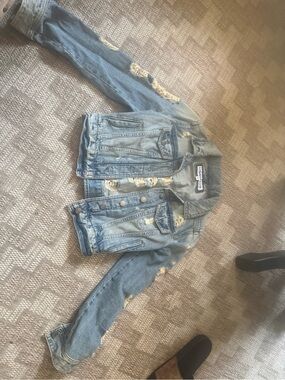 Express Light Blue Distressed Denim Jacket for Kids